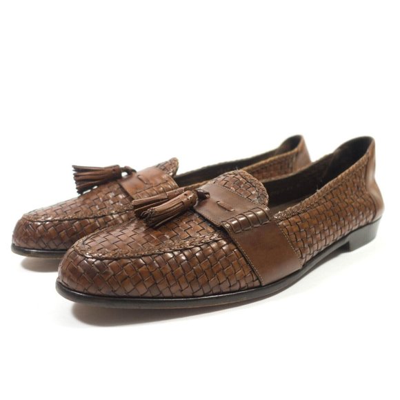 Woven Leather Tassel Loafers Mens 